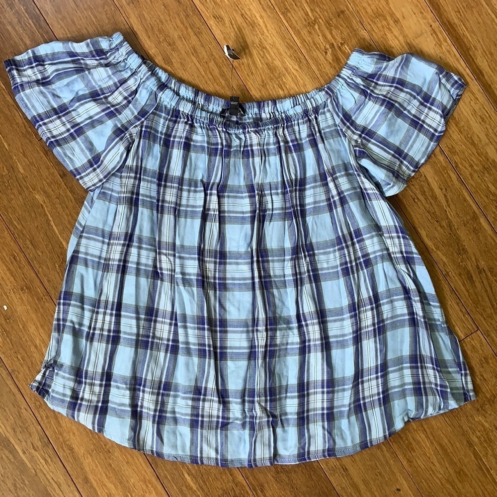 NEW EXPRESS Off Shoulder Flutter Sleeve Plaid M